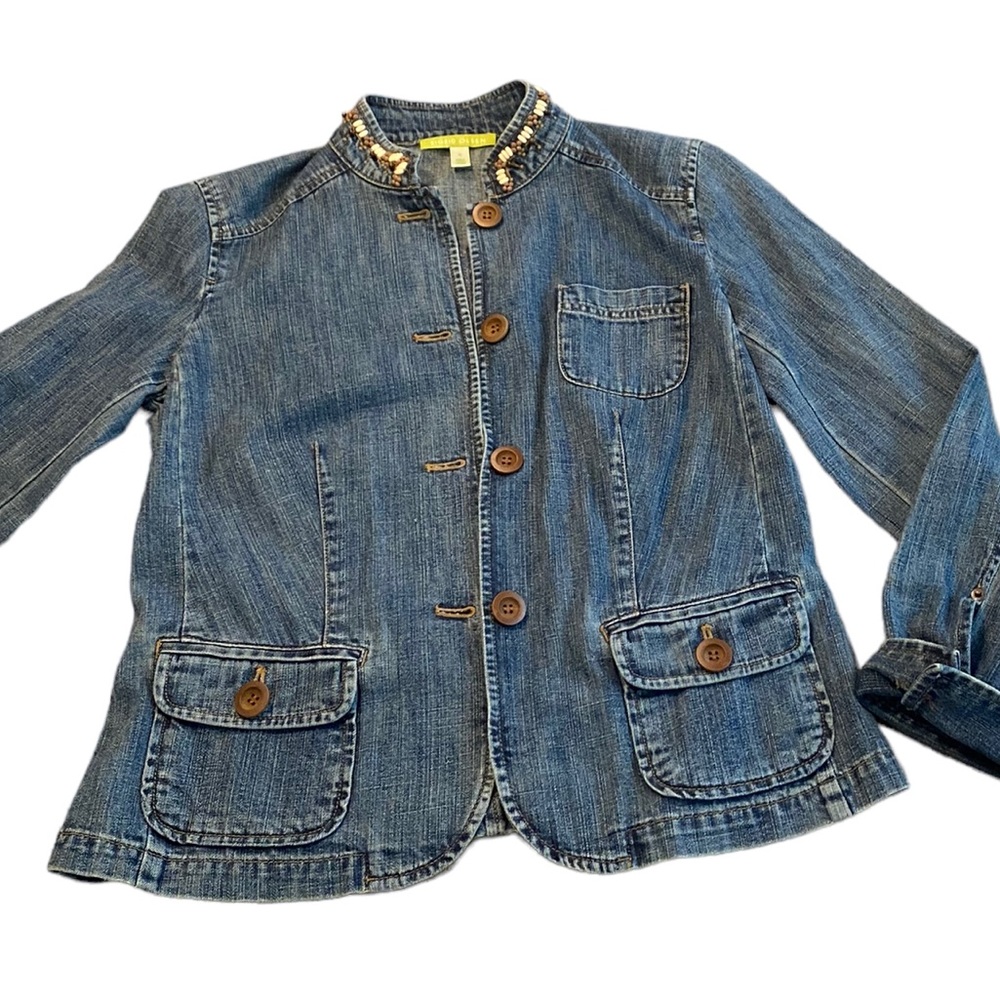 Sigrid Olsen Boho Denim Jacket Structured With Wo… - image 1